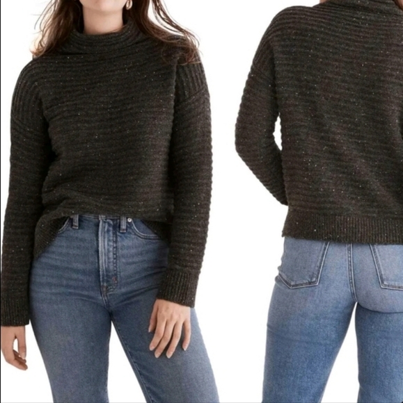 Madewell Wool Blend Belmont Donegal Mock Neck Sweater Gray Women's Small - Picture 2 of 7